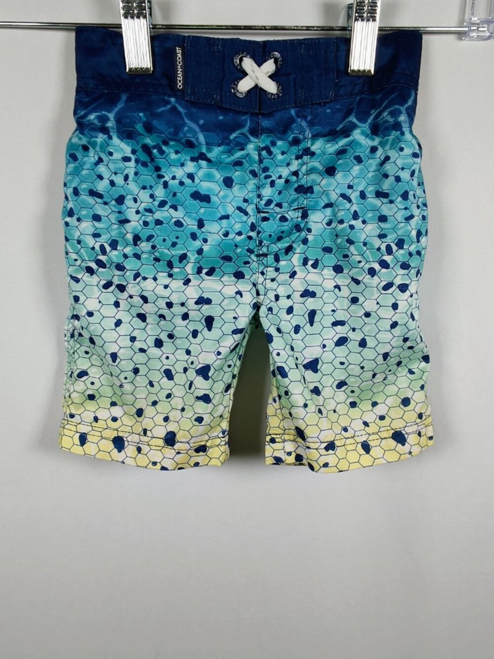 Ocean‎ + Coast Boys Blue Yellow Hexagon Fish Scale Swim Trunks Size 2T